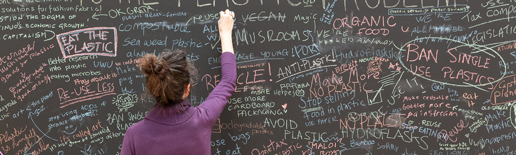 Writing on blackboard wall